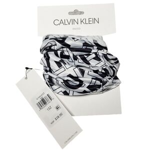 Calvin Klein Women's Snood Multifunctional Neck Gaiter Interlace Logo Gray/Black